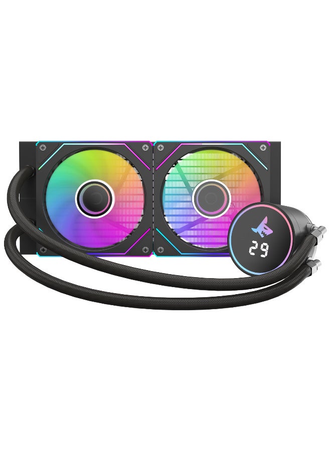 SHARX JAWS 240mm Liquid CPU Cooler with Dual 120mm ARGB Fans, High-Density Aluminum Radiator, Quiet Aluminum Pump, 250W TDP Support, Intel & AMD Compatible, Black - Image 2